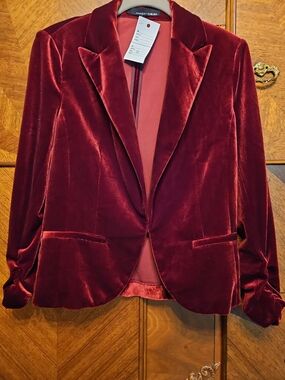 Amanda & Chelsea Women's Velvet Blazer Jacket - Burgundy Size 8